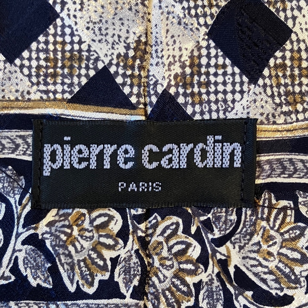 Pierre Cardin Paris vintage Italian silk tie, checkerboard paisley, black, tan